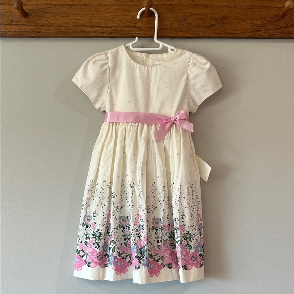 Edgehill Collection - 3T, White Dress with Pink/Purple Floral Accents